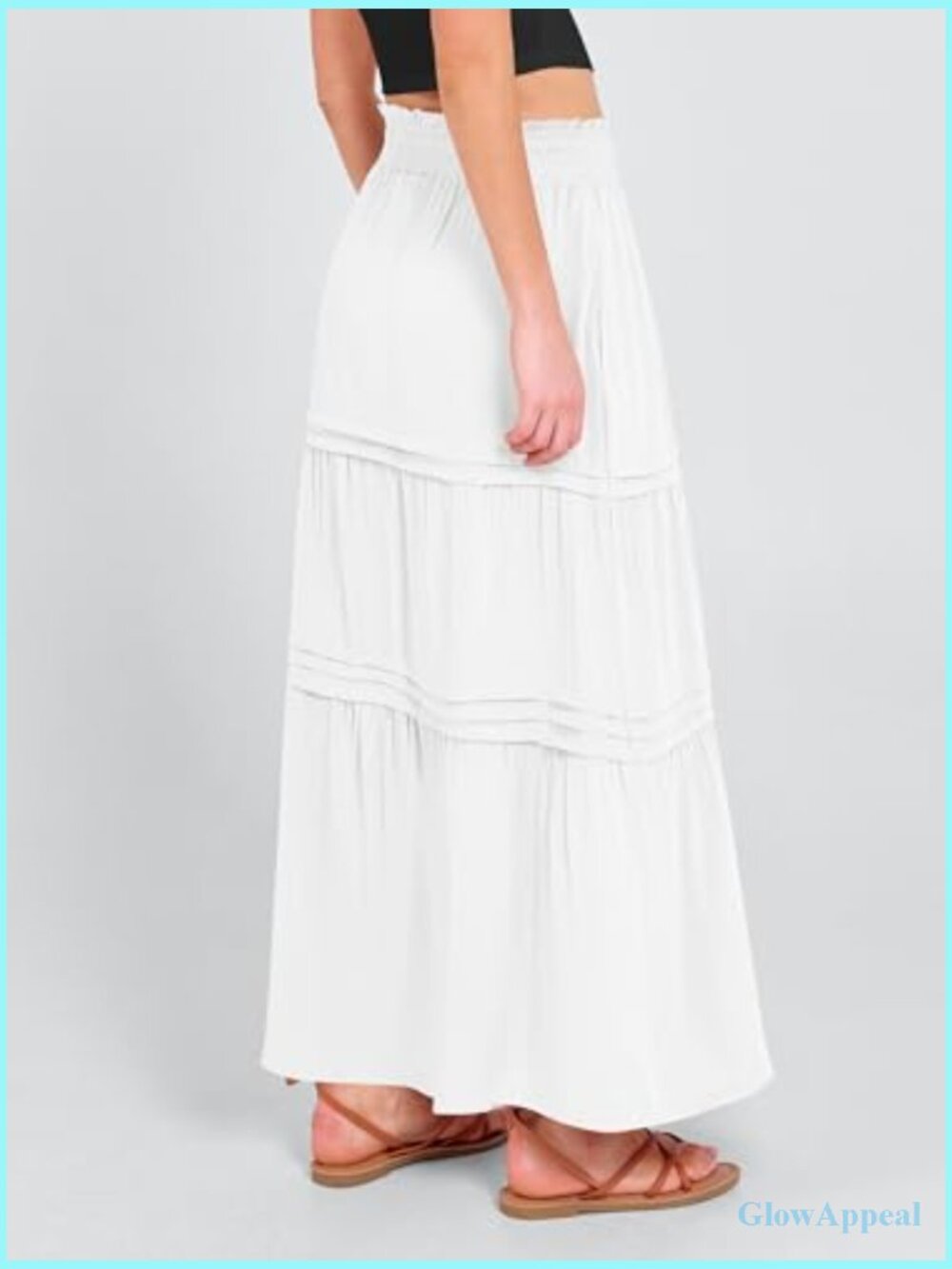 High Waisted Elastic Flowy Tiered Boho Maxi Skirt with Pockets - Picture 4 of 7